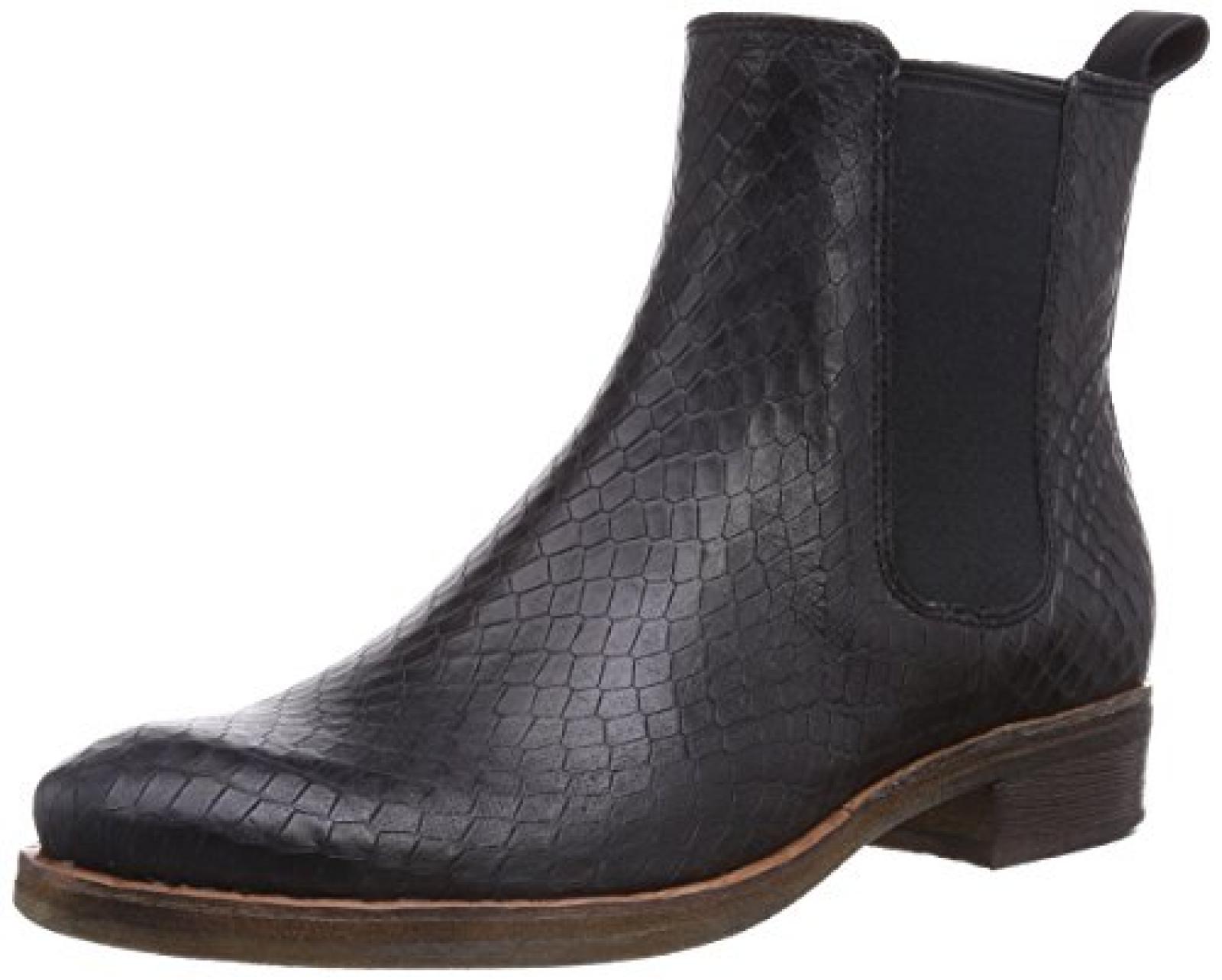 Ecco Prai Black Leather w. Snake Print Damen Chelsea Boots 