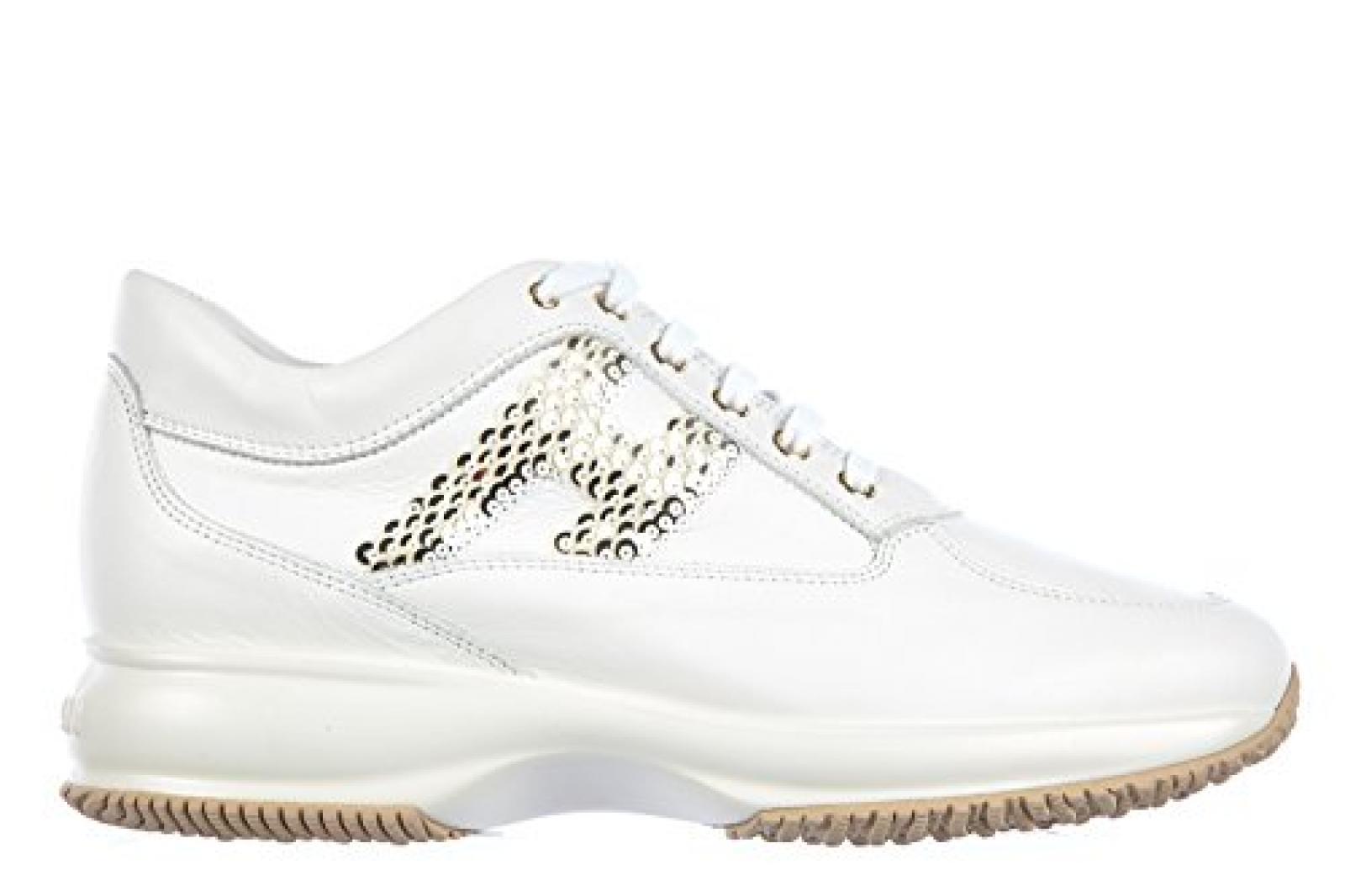 Hogan Damenschuhe Turnschuhe Damen Leder Schuhe Sneakers interactive pailettes pizzo Weiß 